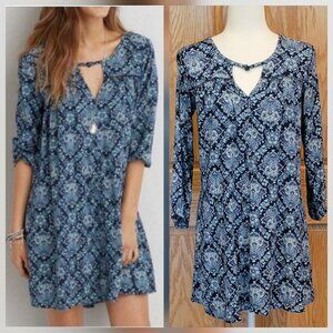 American Eagle Gauzy Babydoll Boho Peasant Blue Paisley Mini Dress